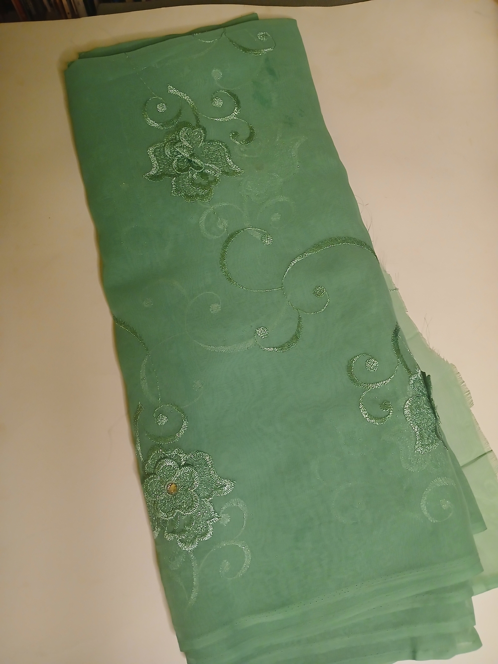 Women's Green Embroidered Fabric Panel 3 3/4' X 42"